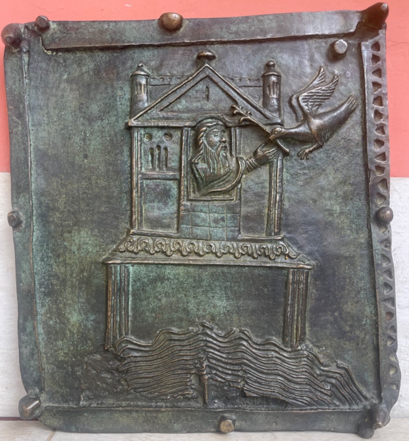 Noé et colombe Israël Bronze San Zeno Vérone Italie 48cm par 43 cm Reproduction