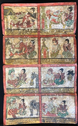 Birmanie manuscrit Parabaik 64 scènes peintes XIXe siècle Livre accordéon – Image 3