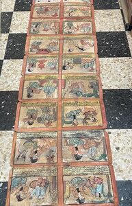 Birmanie manuscrit Parabaik 64 scènes peintes XIXe siècle Livre accordéon