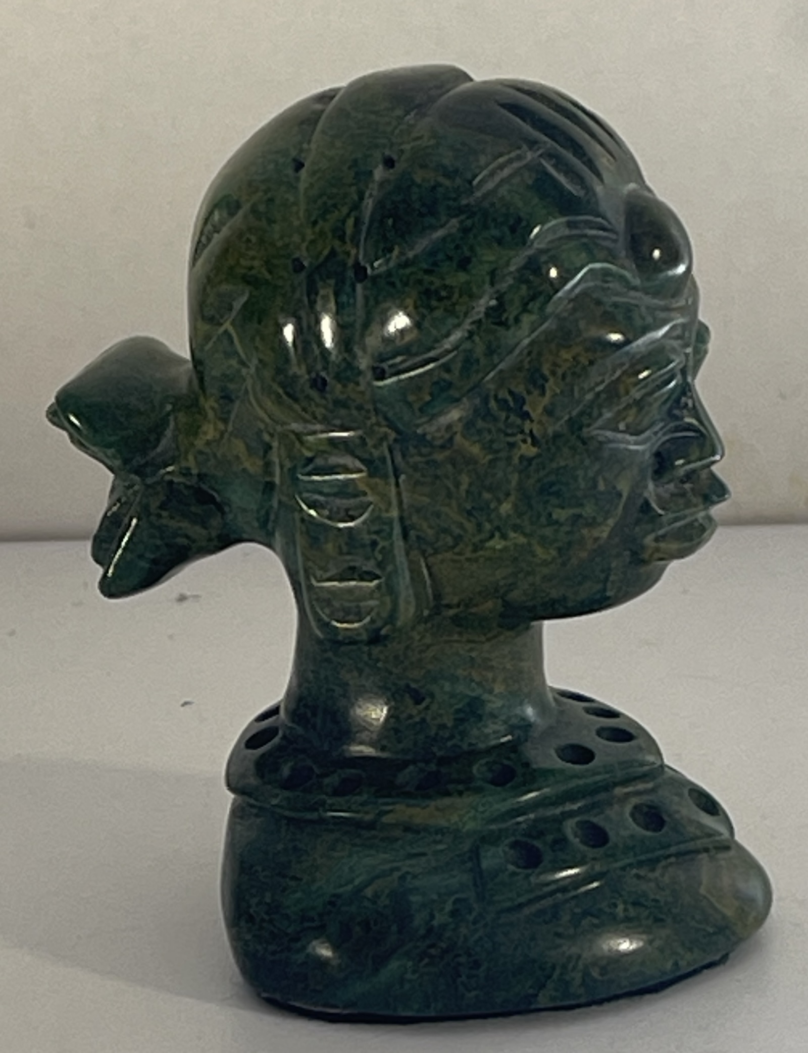 Zimbabwe buste féminin décoratif Shona en serpentine verte Afrique – Image 2