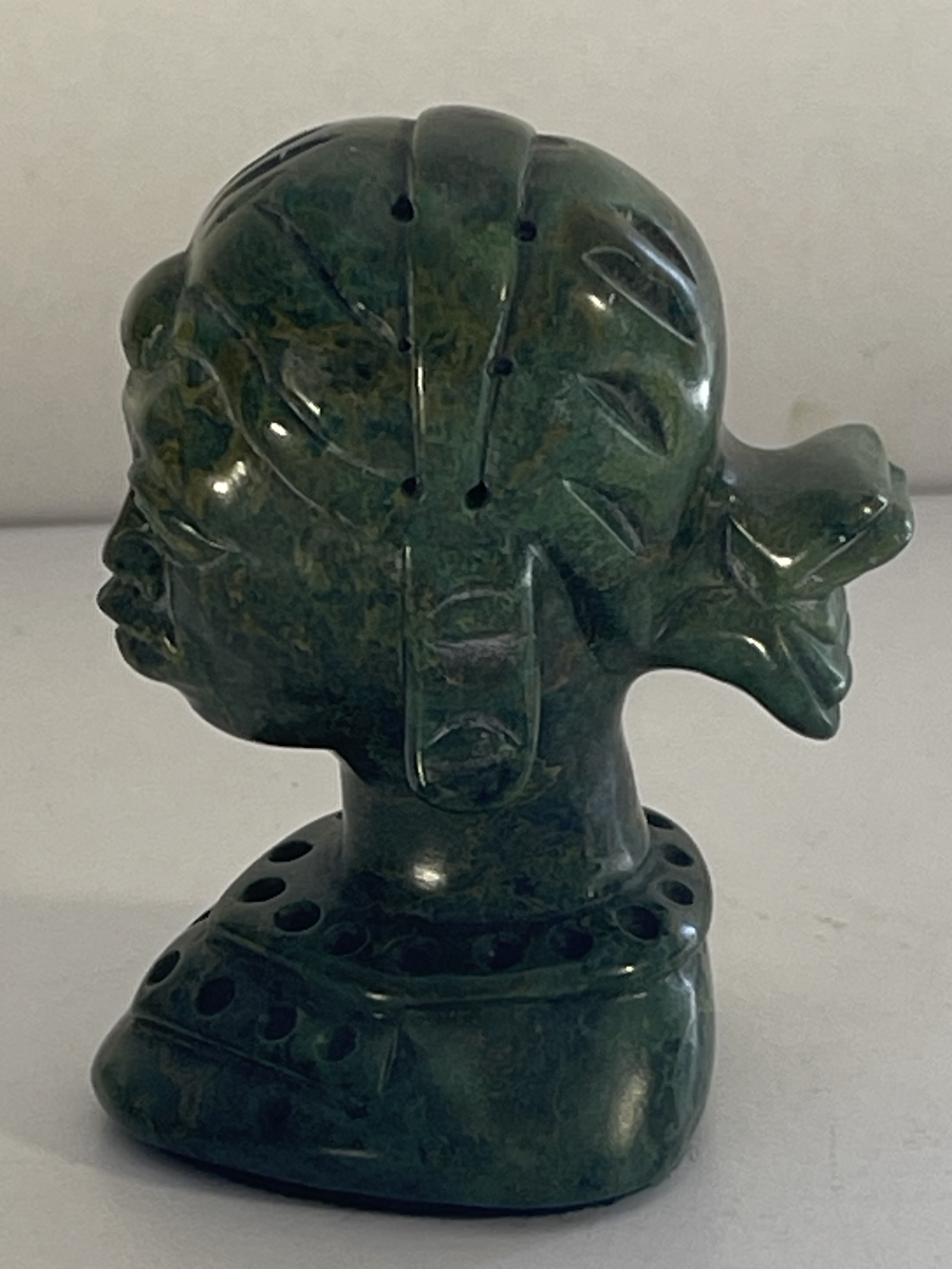 Zimbabwe buste féminin décoratif Shona en serpentine verte Afrique – Image 4