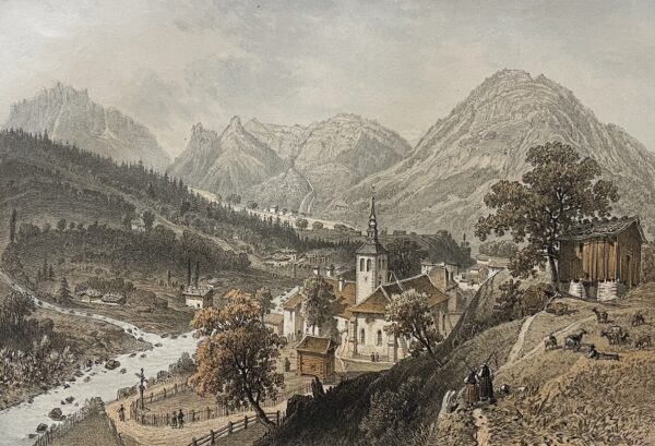Vallée et Abbaye de Sixt Haute-Savoie 1864 Lithographie montagne France