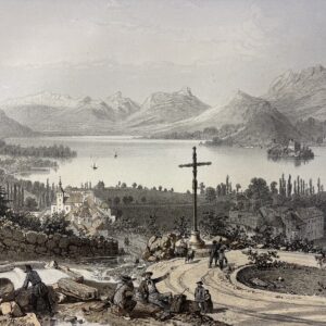 Lake Annecy Talloires Duingt France 1864 Antique Lithograph Félix Benoist Alps