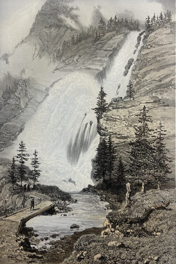 Sixt cascade du Rouget ou Cascade du Rozet Lithograph Haute-Savoie Alpes France