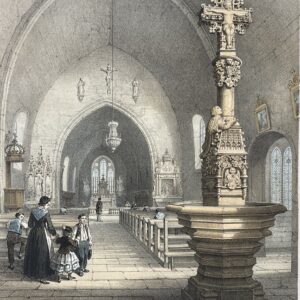 Antique Cluses Church Holy Water Font Lithograph France 1864 Haute-Savoie