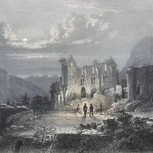 Antique 1864 Aulps Abbey Ruins Lithograph Haute Savoie France Alpine