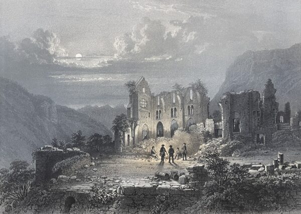 Antique 1864 Aulps Abbey Ruins Lithograph Haute Savoie France Alpine