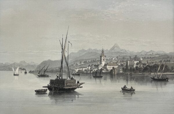 Antique Evian Lake Geneva Lithograph Haute Savoie France 1864
