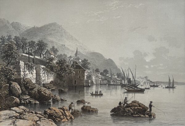 Antique Meillerie Lake Geneva Lithograph Haute Savoie France 1864