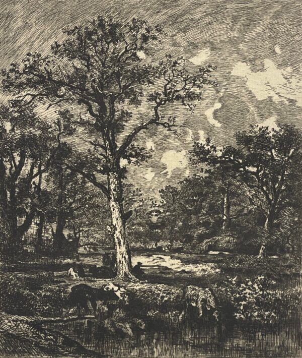 Jules Dupré leviers chêne Barbizon gravée en pointe sèche par Greux 1875