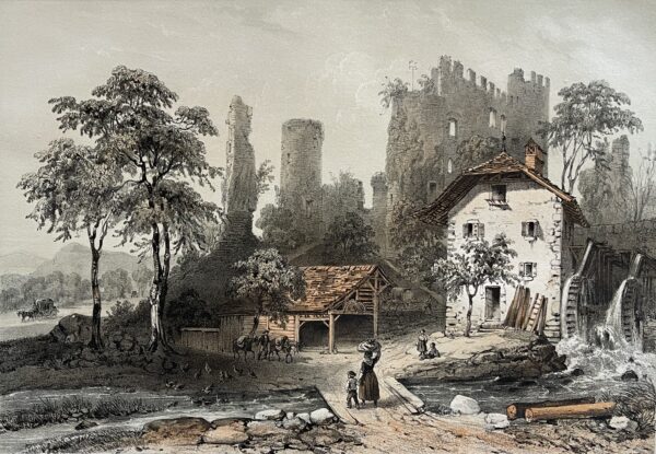 Lully Thonon Ruins Chateau de la Rochette c 1860 Antique French Alps Haute-Savoie