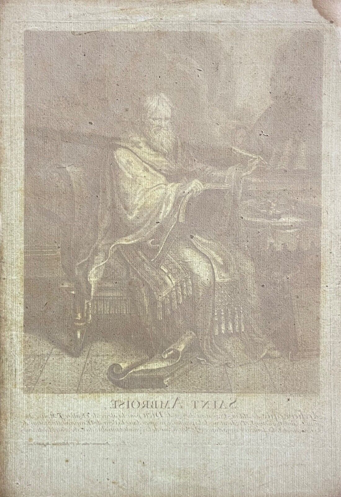 Saint Ambroise évêque de Milan (339-397) Gravure ancienne vers 1710 – Image 4