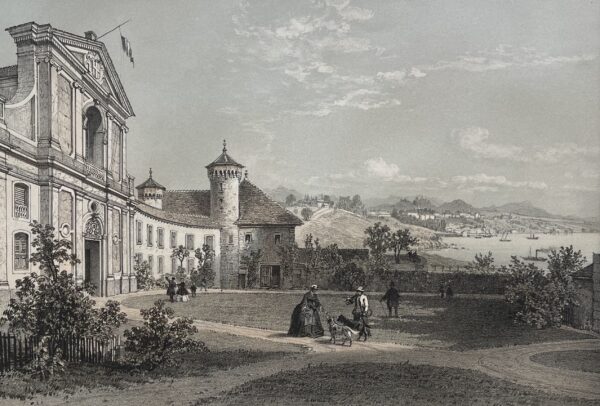 Antique 1864 Thonon Ripaille Castle Lithograph Haute Savoie France Alpine