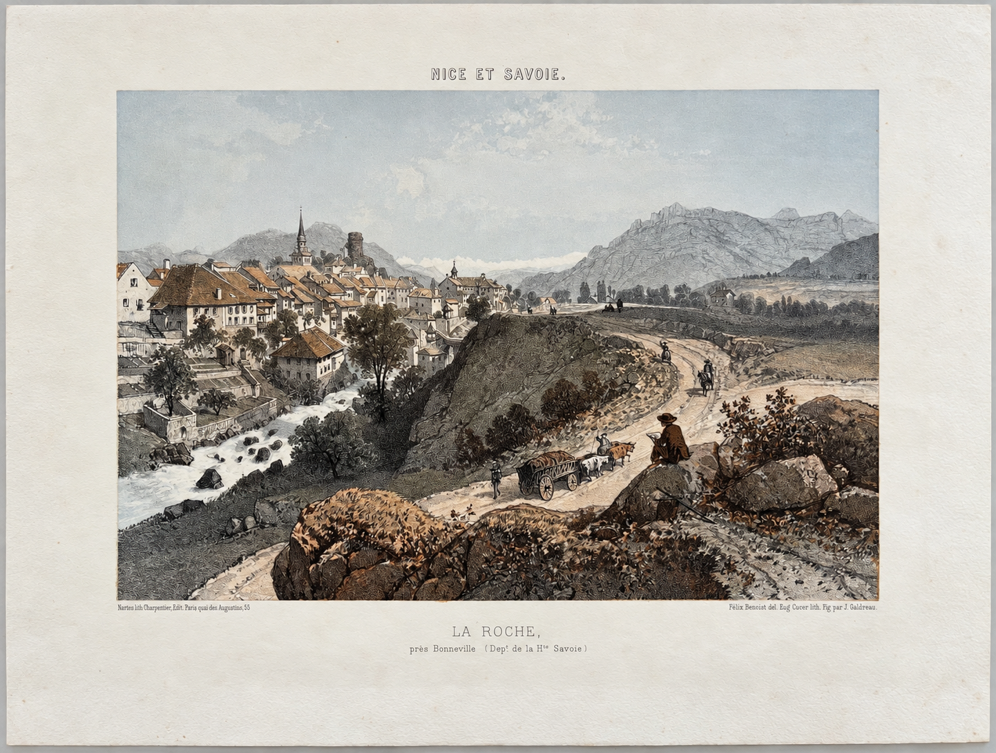 La Roche Haute Savoie France 1864 Alpine Town Lithograph Felix Benoist – Image 2