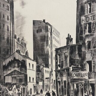 Paris rue animée par Albert Decaris 1949 gravure au burin France