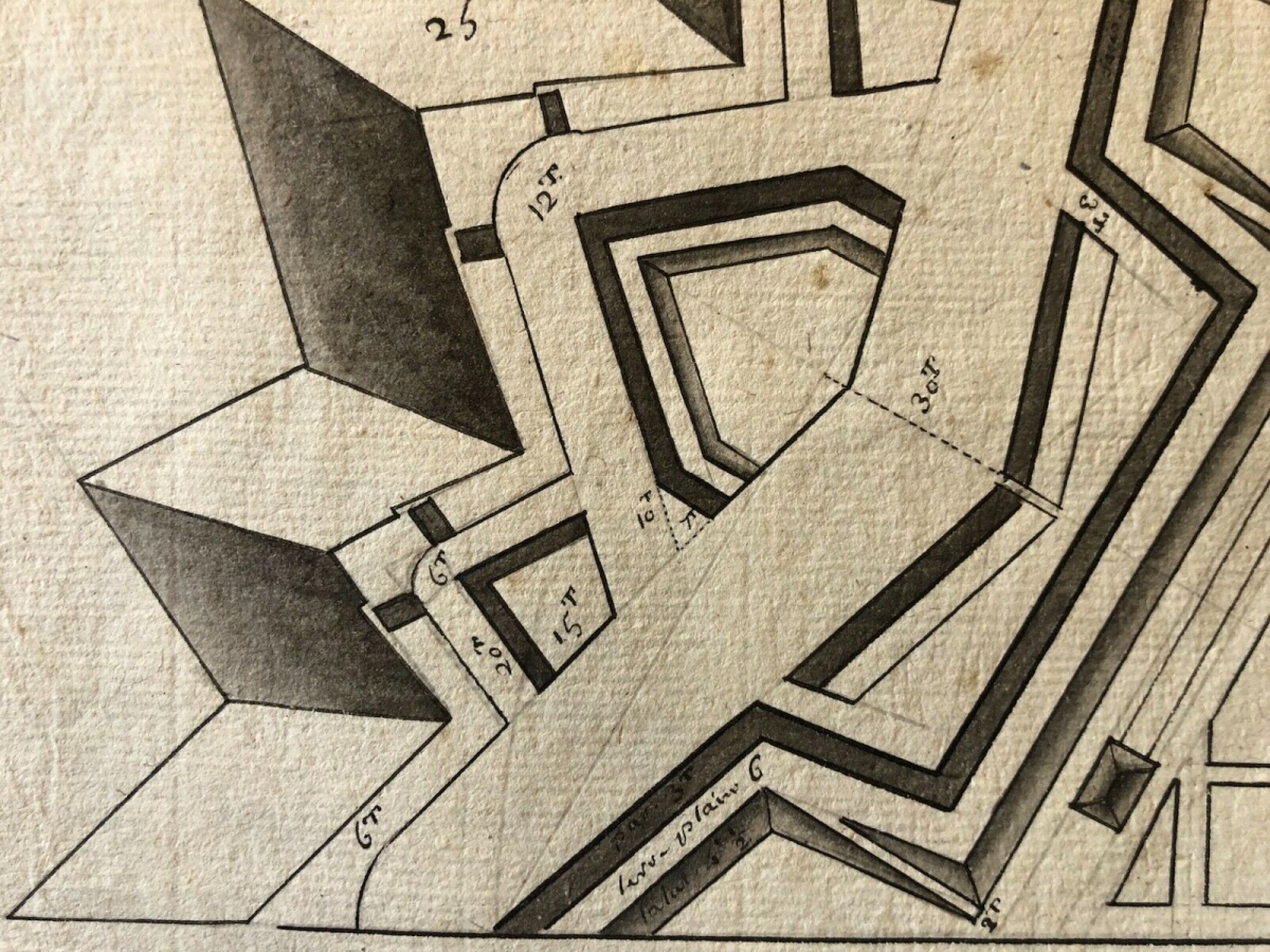 Plan ancien de fortification bastionnée dans le goût de Vauban XVIIe – Image 2