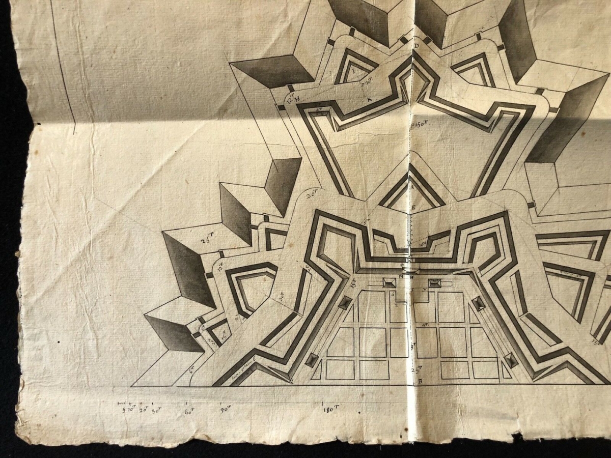 Plan ancien de fortification bastionnée dans le goût de Vauban XVIIe – Image 3