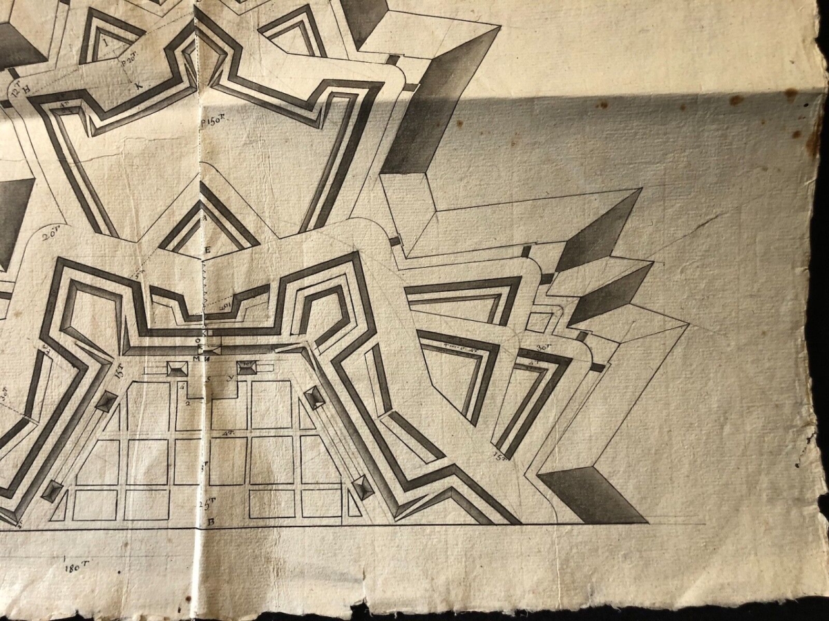 Plan ancien de fortification bastionnée dans le goût de Vauban XVIIe – Image 4