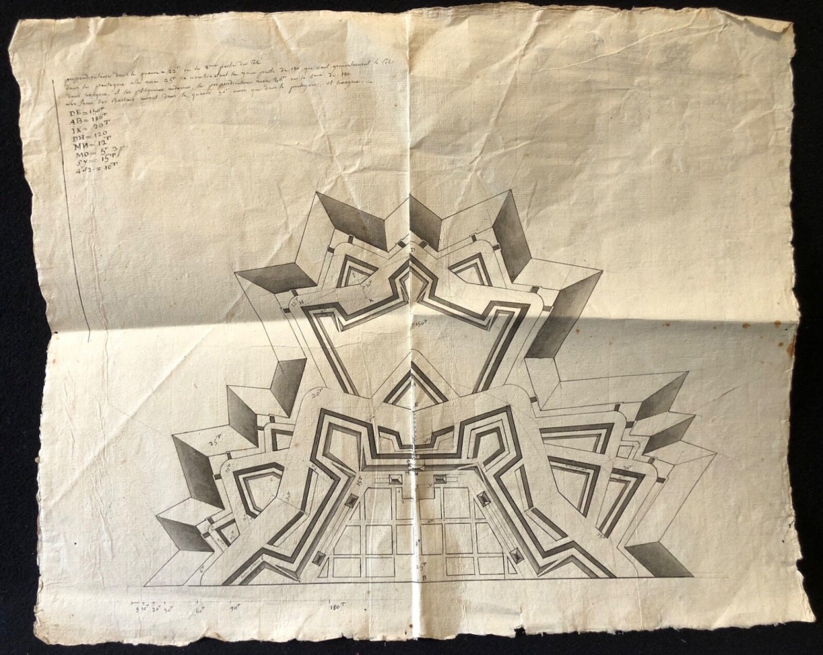 Plan ancien de fortification bastionnée dans le goût de Vauban XVIIe