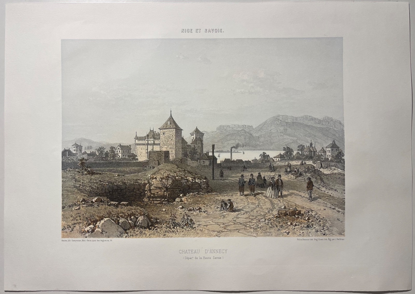 Annecy le château de Haute-Savoie lithographie de 1864 Alpes France Benoist – Image 2