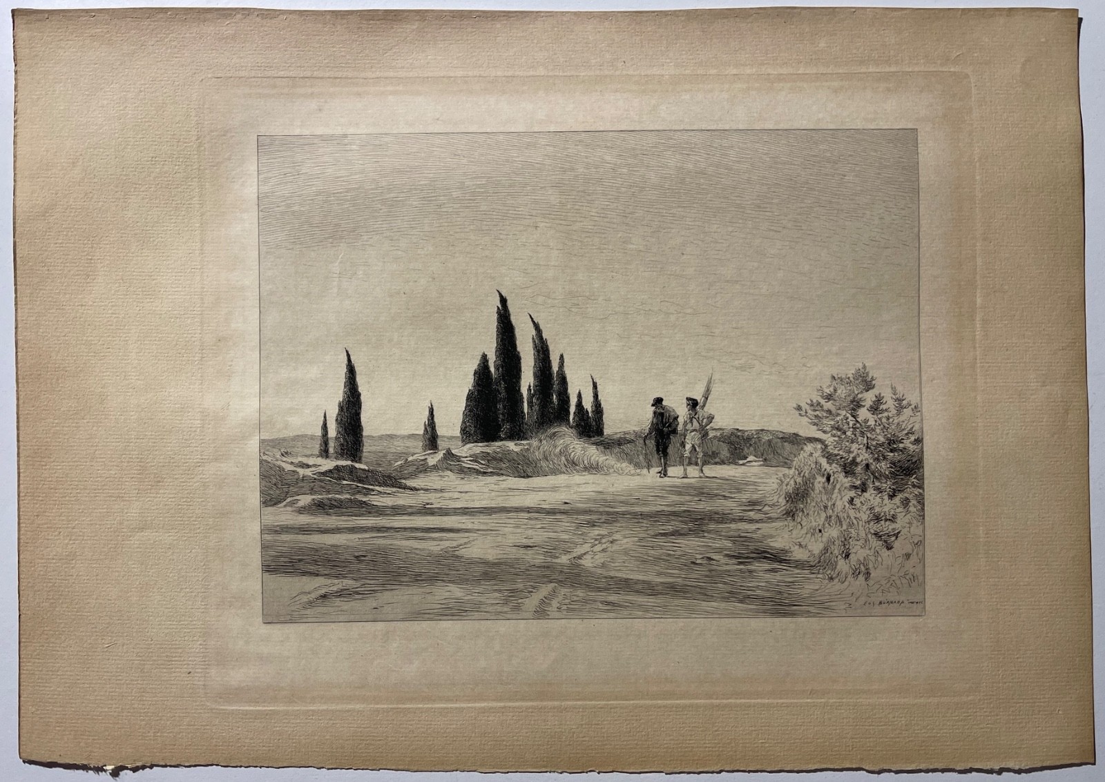 Deux vanniers dans la campagne de Provence pointe sèche de Burnand 1884 France – Image 2