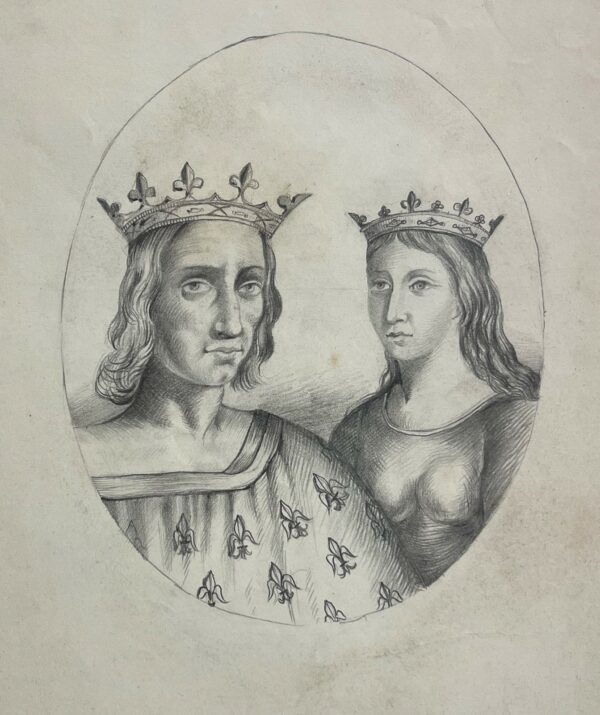 Charles Ier d’ Anjou 1227-1285 Béatrice de Provence 1231-1267 Dessin vers 1850