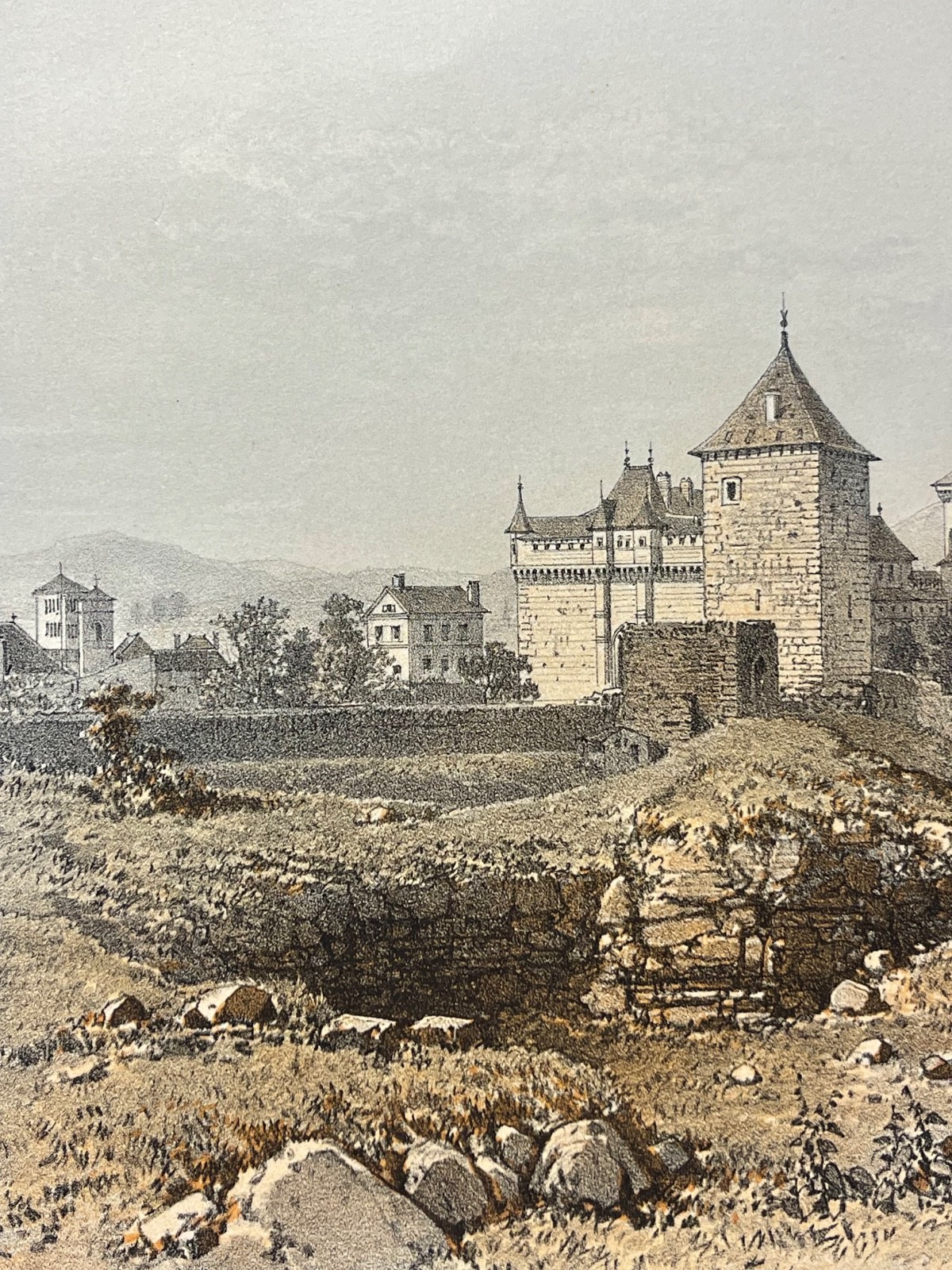 Annecy le château de Haute-Savoie lithographie de 1864 Alpes France Benoist – Image 3