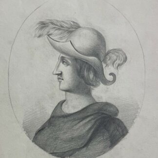 Raymond Berenger comte de Provence dessiné au graphite vers 1850 de profil avec casque à panache dans un médaillon