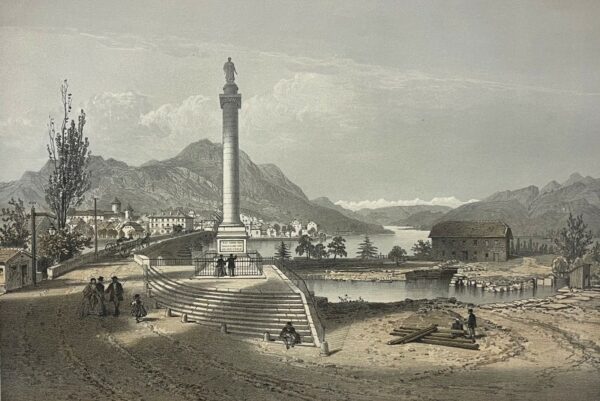 Bonneville et Vallee de l'Arve Haute-Savoie lithographie de 1864 Alpes France