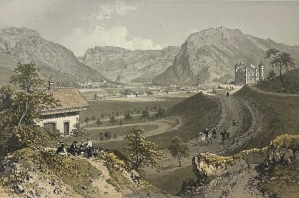 Thône et vallée du Fier Haute-Savoie lithographie de 1864 d'après Félix Benoist