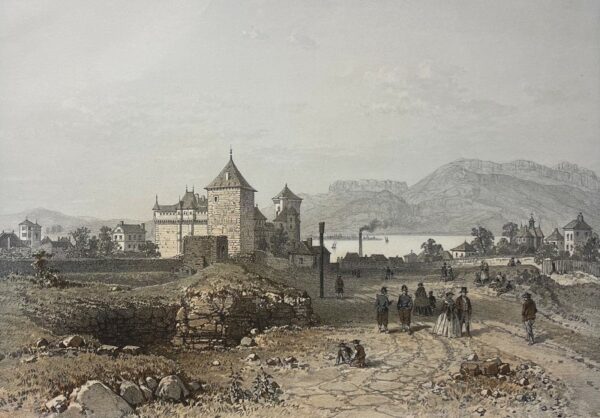 Annecy le château de Haute-Savoie lithographie de 1864 Alpes France Benoist