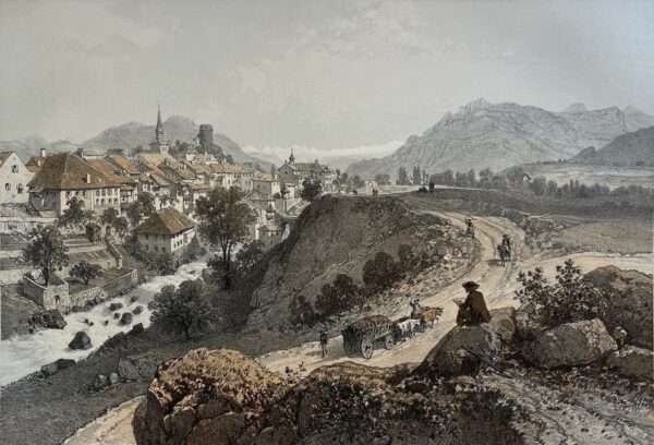 La Roche Haute-Savoie 1864 Lithographie Félix Benoist Alpes
