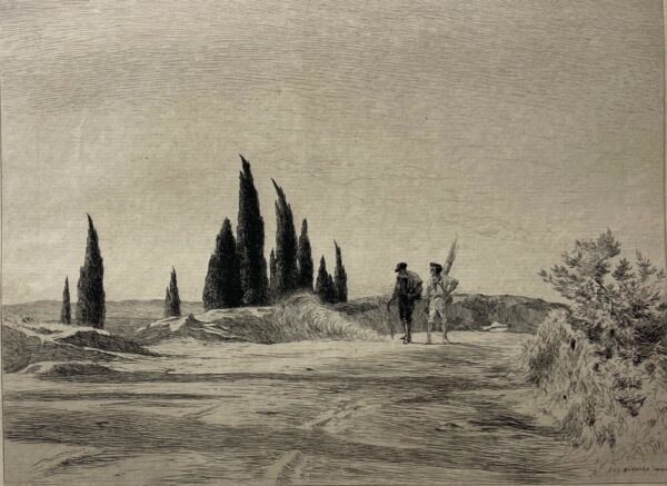 Deux vanniers dans la campagne de Provence pointe sèche de Burnand 1884 France