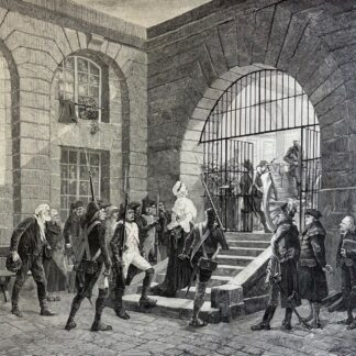 Marie Antoinette conduite sous escorte vers la guillotine gravure ancienne du XIXe siècle