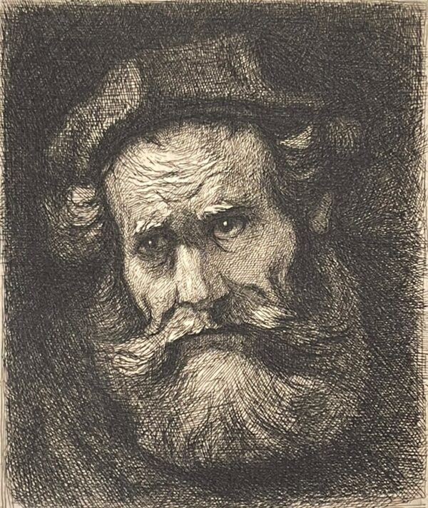 Rembrandt Un Rabbin Flameng Gravure c 1880 Portrait Ancien Judaica Art