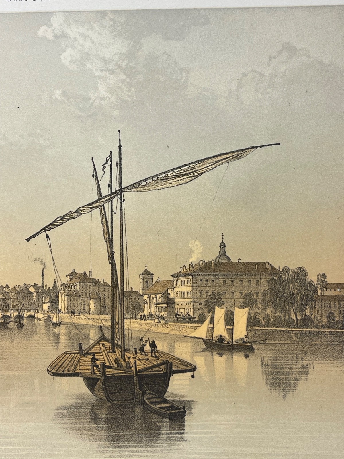 Annecy Lac Vue Générale 1864 Lithographie Félix Benoist Savoie Bateaux Alpes – Image 5