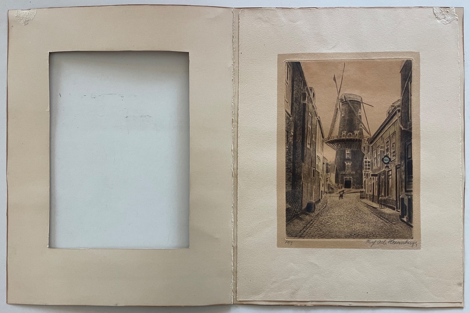 Delft Le Moulin Vert moulin pointe sèche signée Alb Hessenberg Pays-Bas c 1930 – Image 5