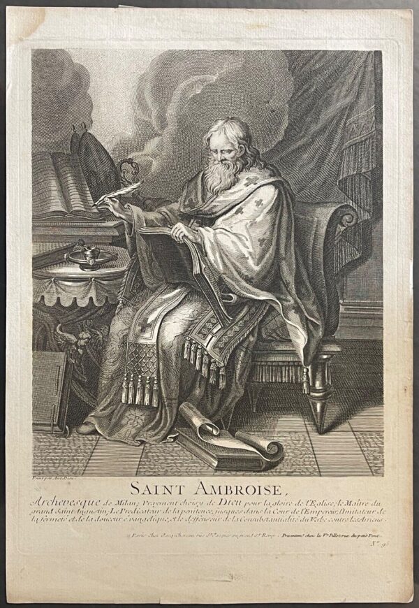 Saint Ambroise évêque de Milan (339-397) Gravure ancienne vers 1710
