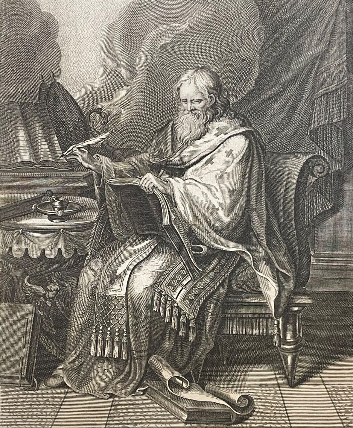 Saint Ambroise évêque de Milan (339-397) Gravure ancienne vers 1710 – Image 2