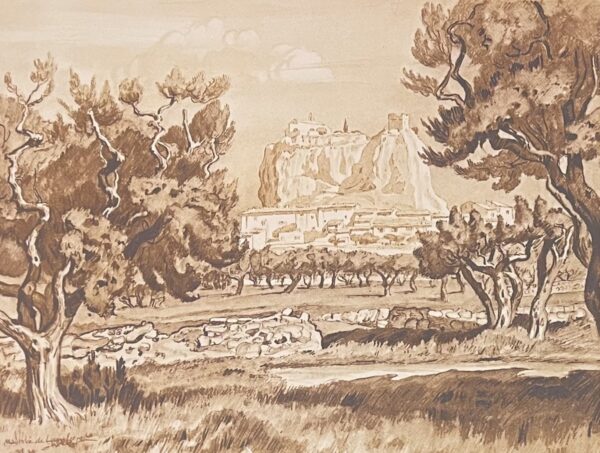 Vitrolles le château Bouches-du-Rhône gravure vers 1942 Provence France