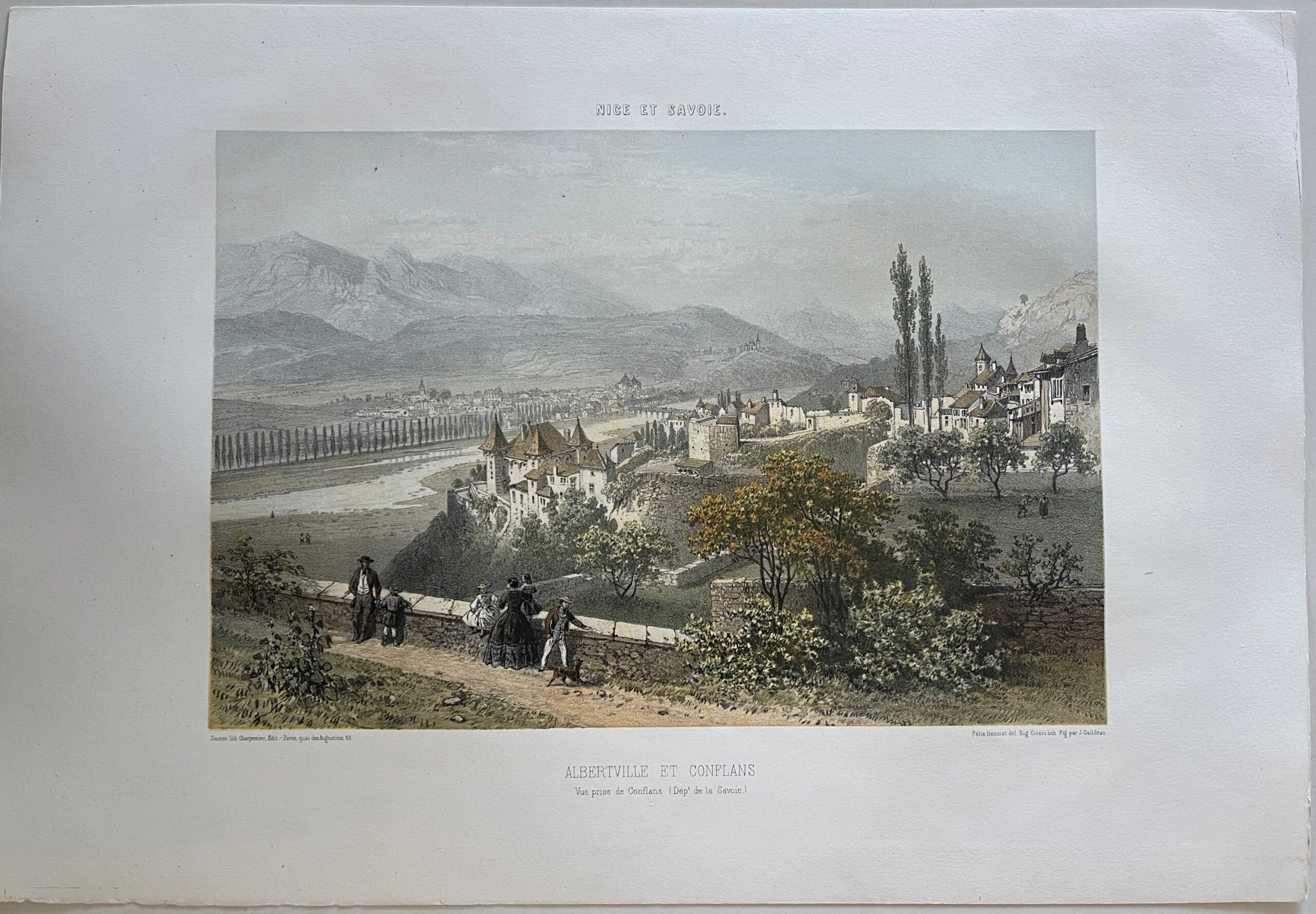 ALBERTVILLE & CONFLANS Savoie Antique Lithograph 1864 Félix Benoist French Alps – Image 2