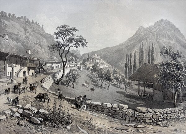 LE CHATELARD Savoie Antique Lithograph 1864 Félix Benoist French Alps Village