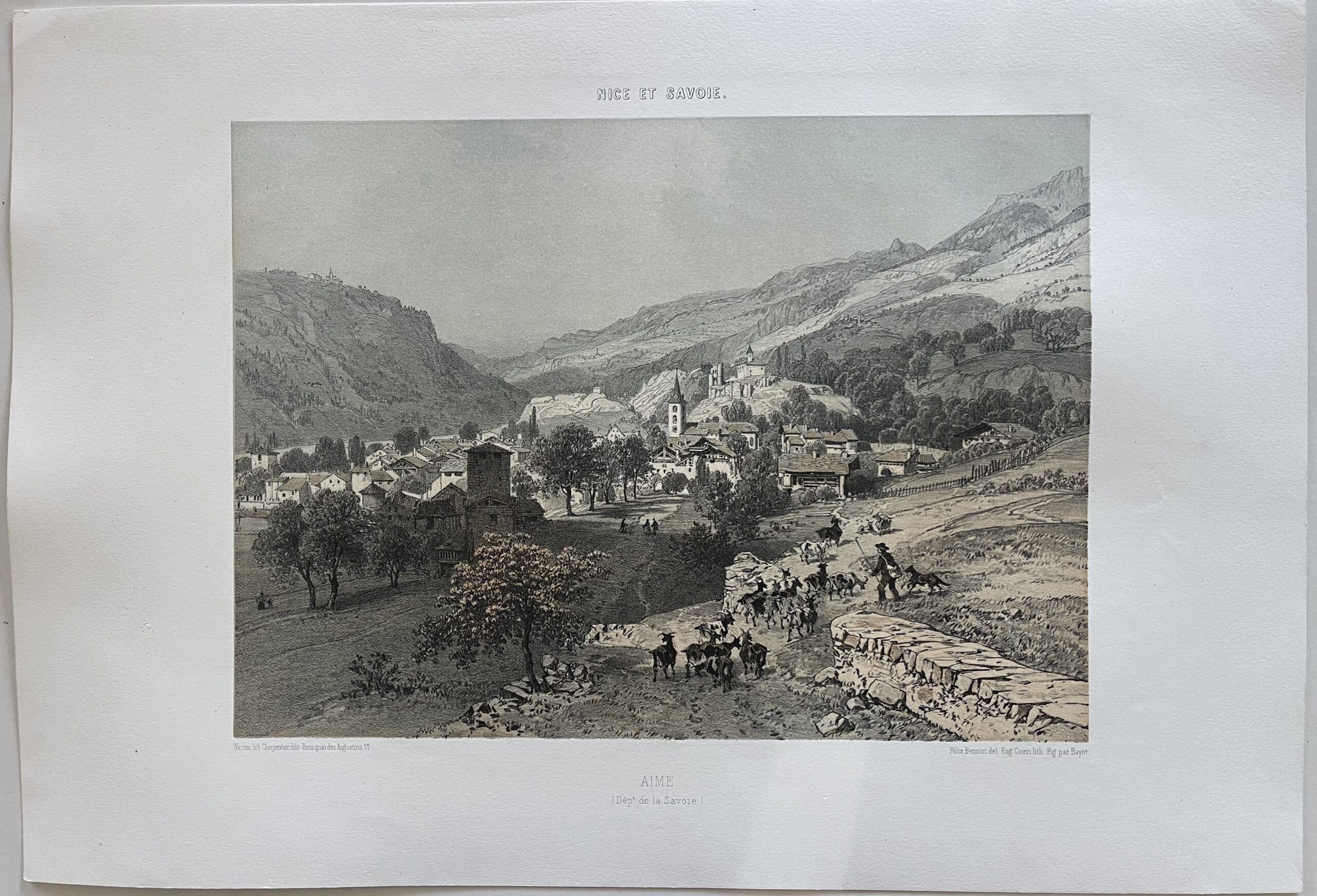 AIME Savoie Antique Lithograph 1864 Félix Benoist French Alps Village Landscape – Image 2