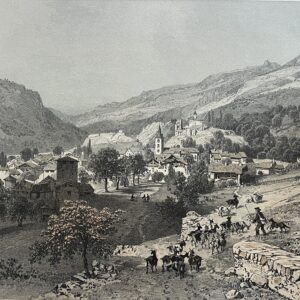 AIME Savoie Antique Lithograph 1864 Félix Benoist French Alps Village Landscape