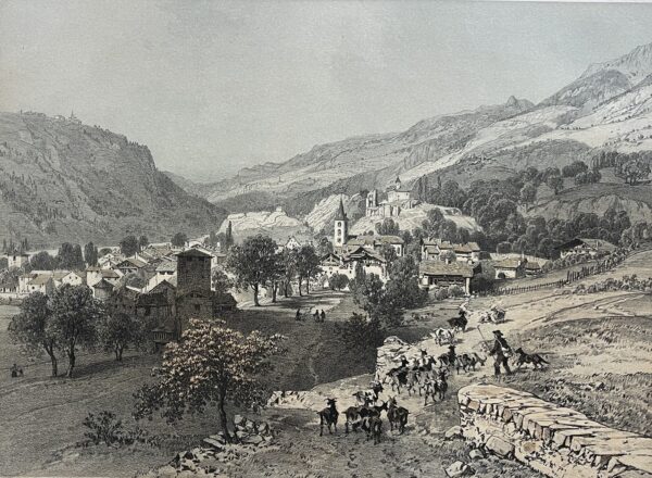 AIME Savoie Antique Lithograph 1864 Félix Benoist French Alps Village Landscape