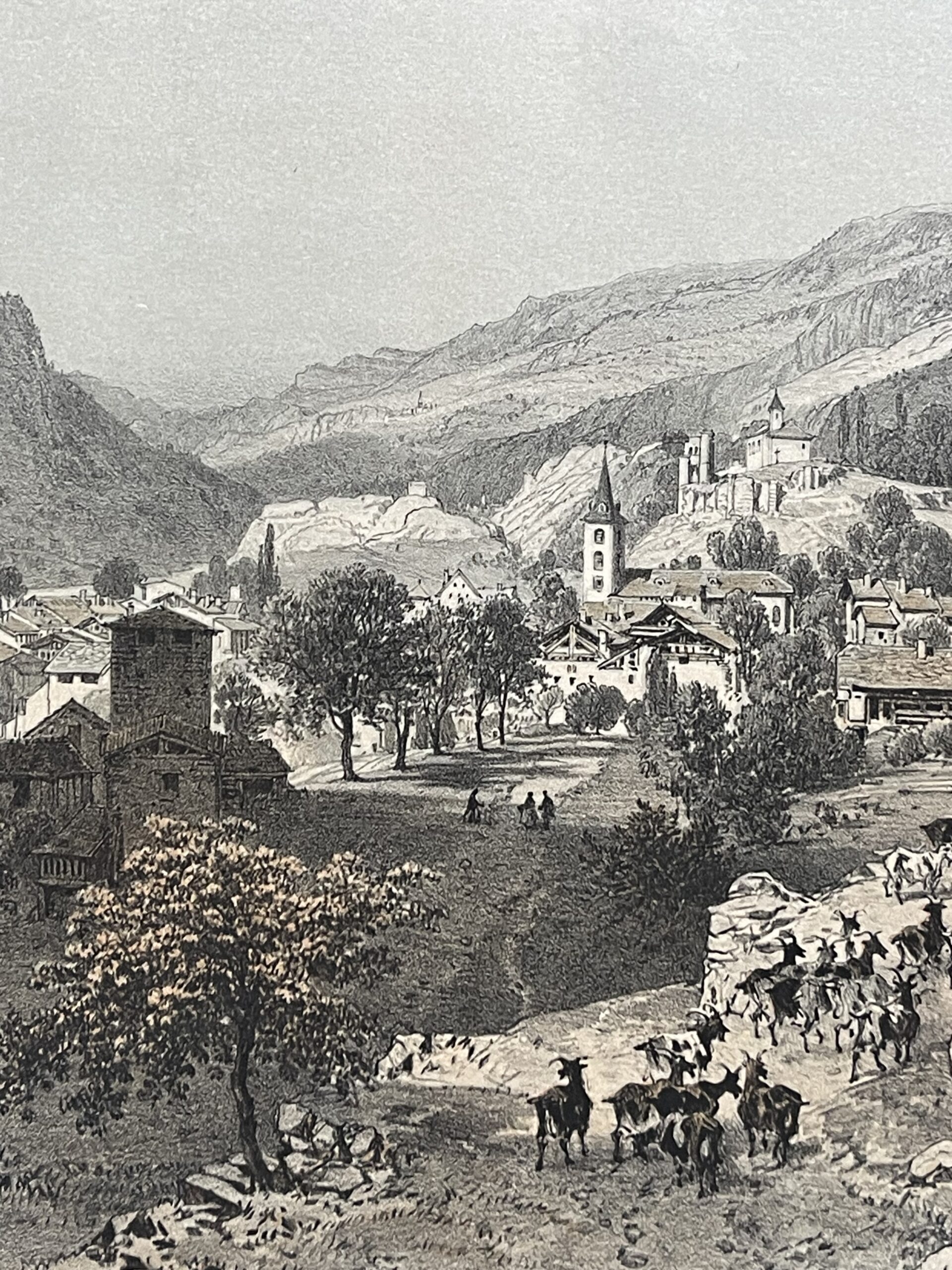 AIME Savoie Antique Lithograph 1864 Félix Benoist French Alps Village Landscape – Image 4