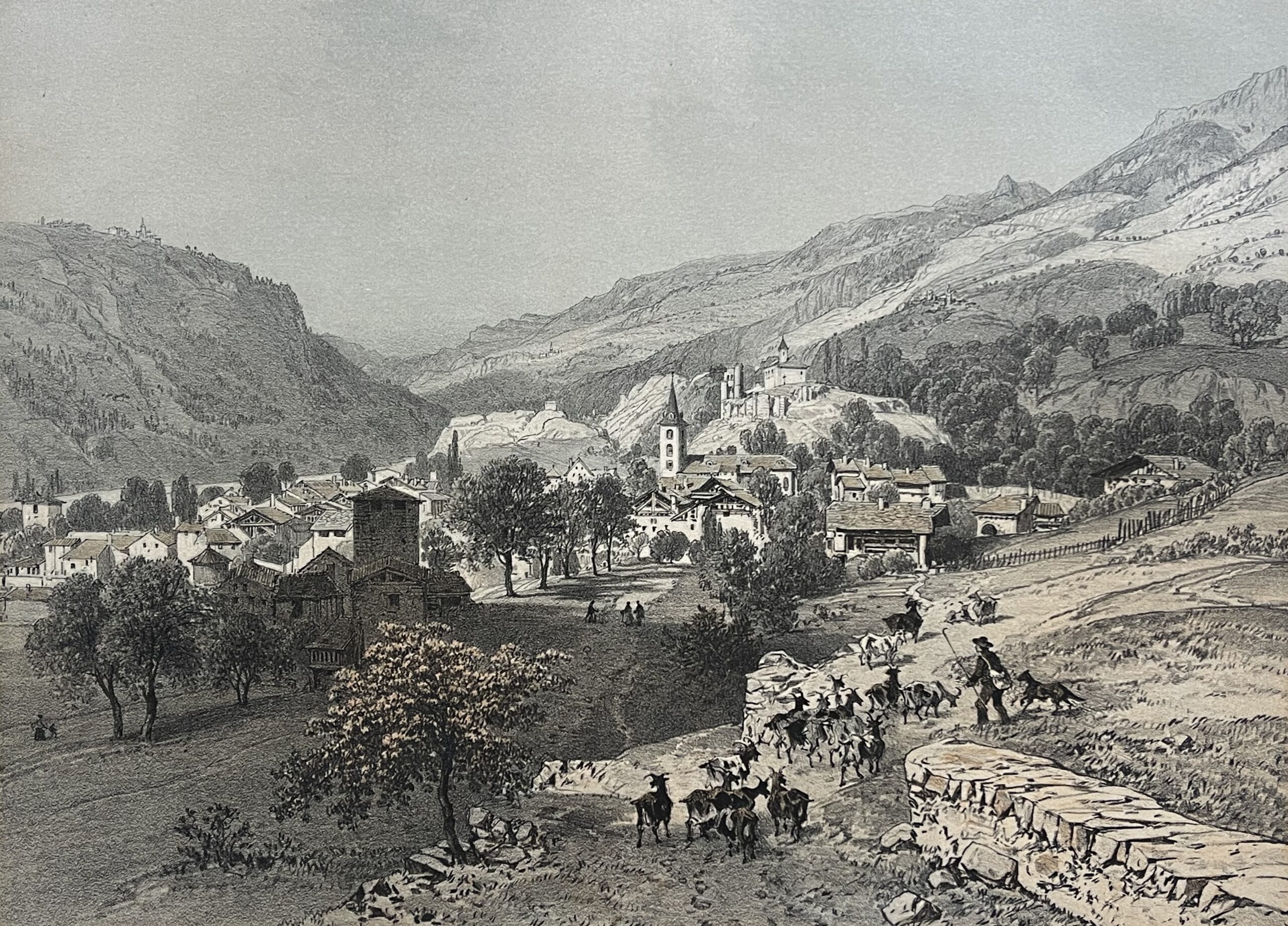 AIME Savoie Antique Lithograph 1864 Félix Benoist French Alps Village Landscape – Image 5