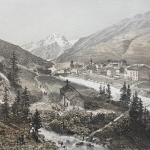 LANSLEBOURG Savoie Antique Lithograph 1864 Félix Benoist French Alps Village