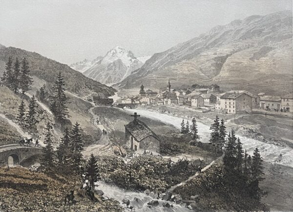 LANSLEBOURG Savoie Antique Lithograph 1864 Félix Benoist French Alps Village