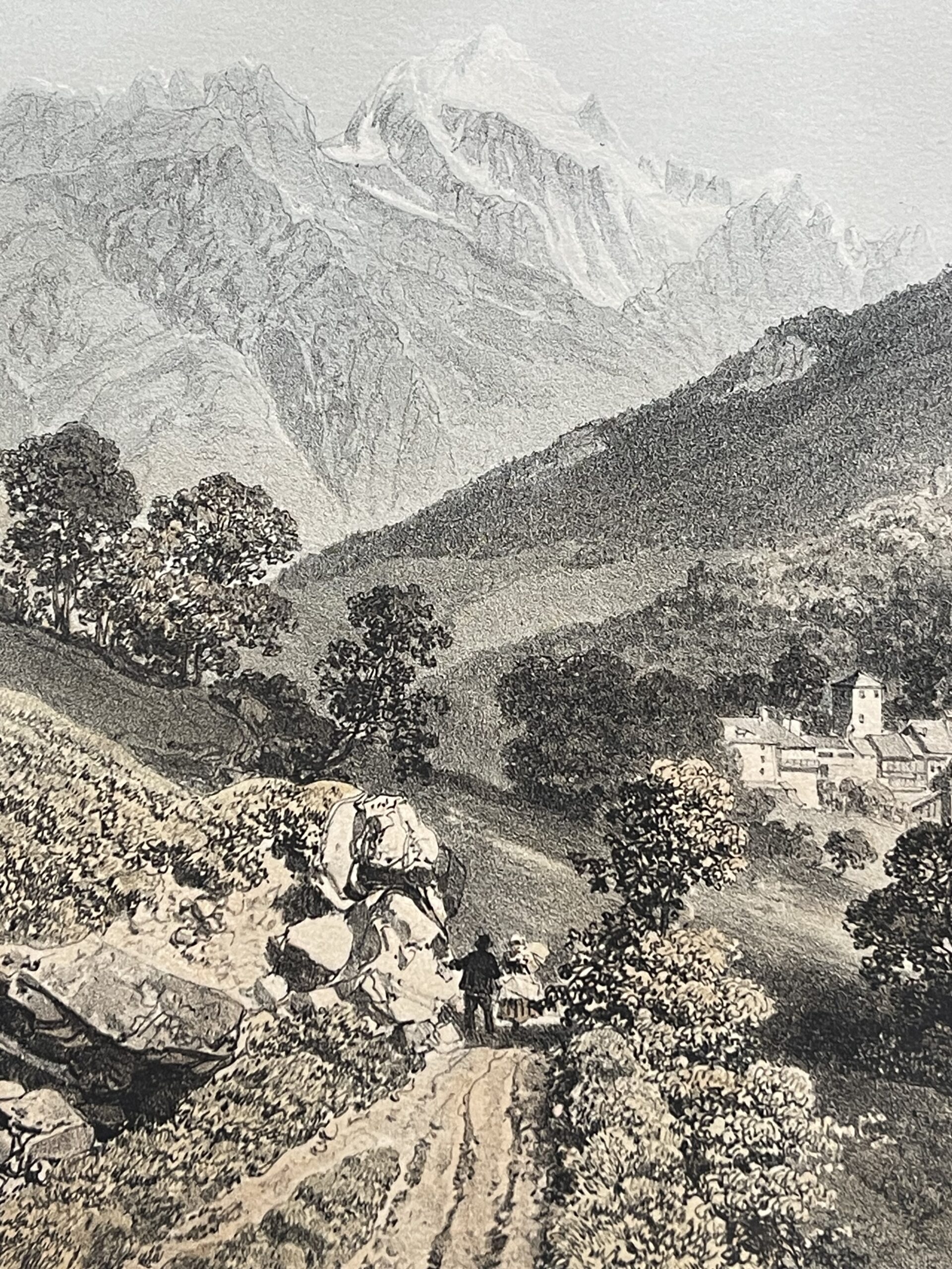 Antique French Lithograph Bozel, Savoie Alpine Village Landscape 1864 Alpes – Image 4